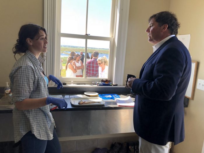 After the presentation, Minister LeBlanc was treated to a tour of the Research Centre, which included an alewife dissection demonstration in the centre’s main lab, by Acadia University biology student Sarah Stewart.