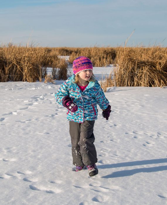 Playing in the snow at Oak Hammock Marsh